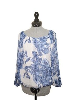 Philosophy Blue and White Floral Peasant Blouse